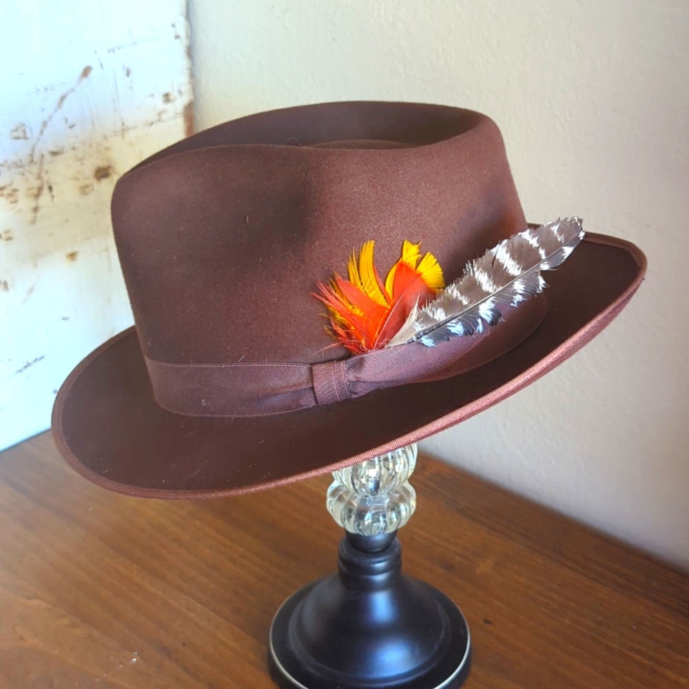 Vintage Beaver Hats Brown Fedora 7 1/4 size beaver felt